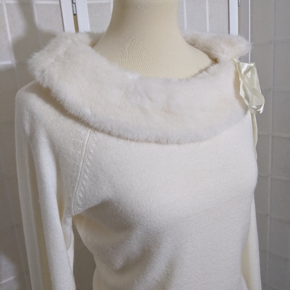 Vintage Pin Up Mod Sweater Top Fur Collar S - Picture 4 of 6